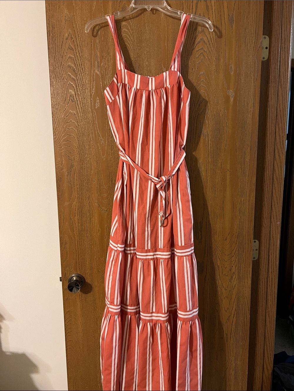 Elan Coral and White Striped Maxi Dress